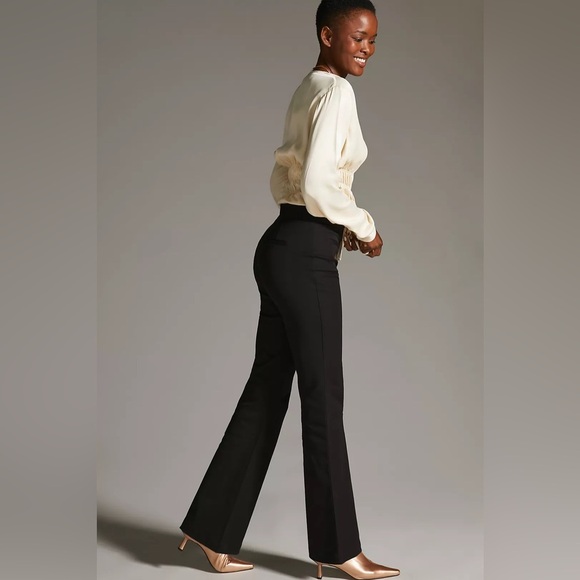 Anthropologie Maeve Slim Flare Pants Black Size 4 Ponte Minimalist Contemporary - Picture 3 of 16
